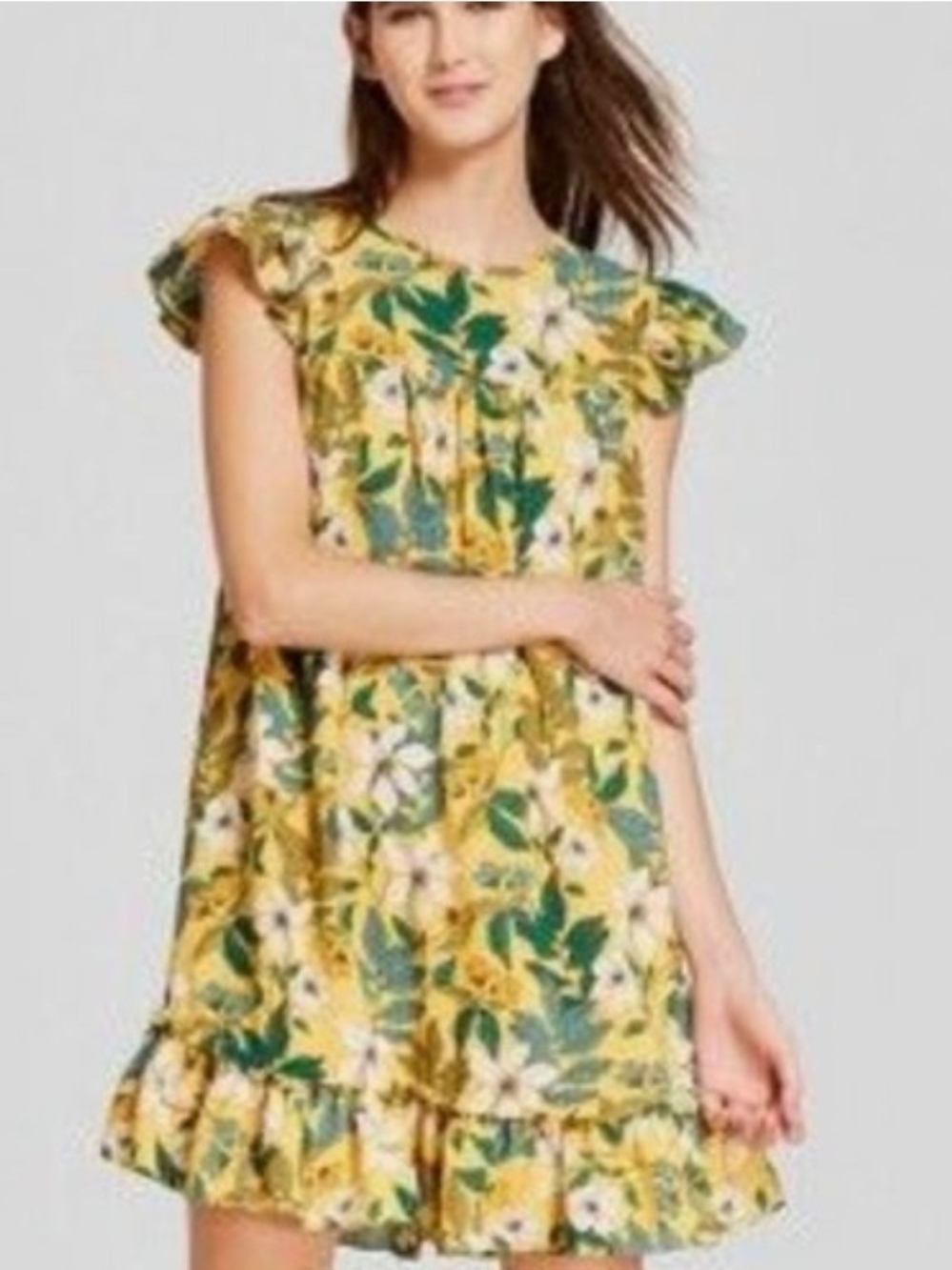 Who What Wear Women's Yellow Floral Ruffle Dress